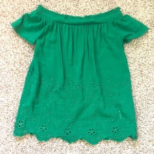 Old Navy green off the shoulder blouse